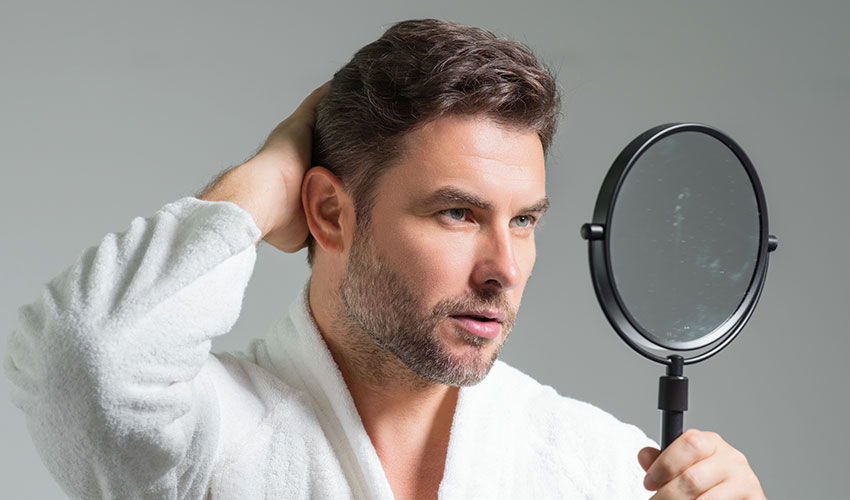 Home feliz observa resultados após transplante capilar FUE